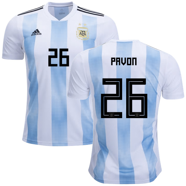 Argentina #26 Pavon Home Kid Soccer Country Jersey - Click Image to Close